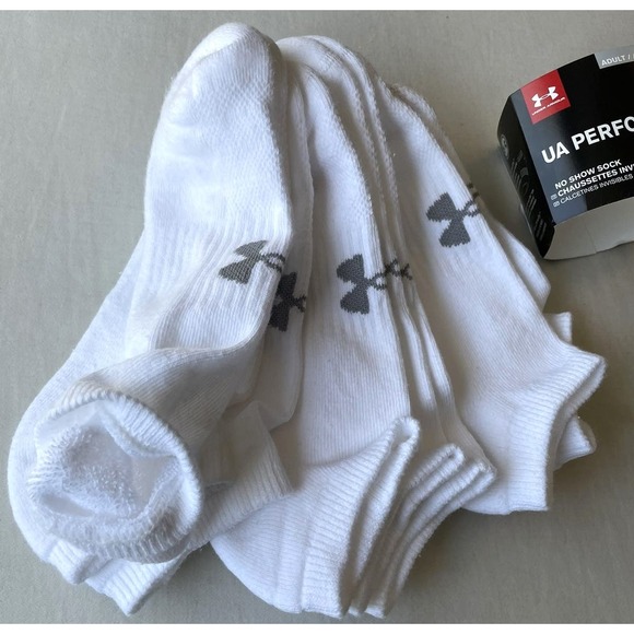 UA UNDER ARMOUR Men's No Show Socks Large White 4 pairs Pack Performance Cotton - Picture 4 of 8